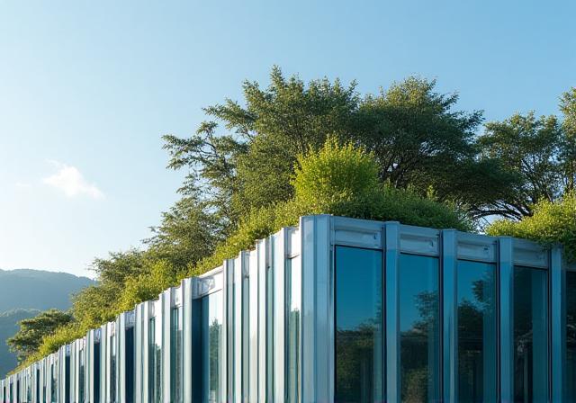 Moderne kontorbygning med solpaneler